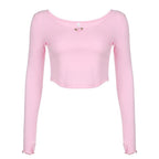 Top corto con scollo a U e guanti a maniche lunghe con volant