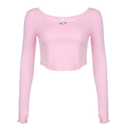Top corto con scollo a U e guanti a maniche lunghe con volant