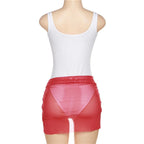 Abstract Contrast Mesh Neck Sleeveless Bodysuit Skirt Set