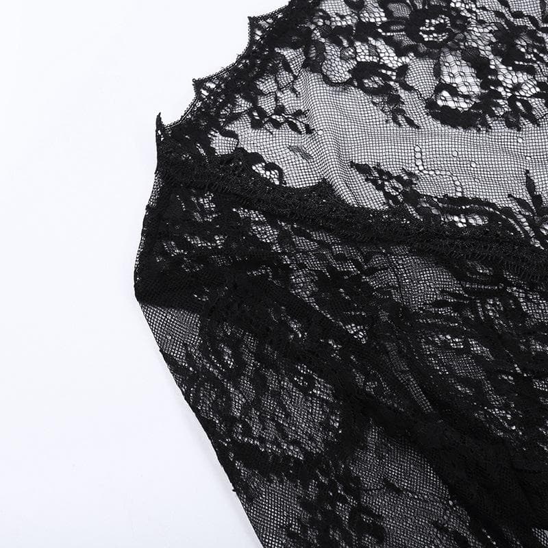 Flared sleeve lace see through solid irregular top