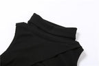 Sleeveless high neck hollow out solid gloves crop top
