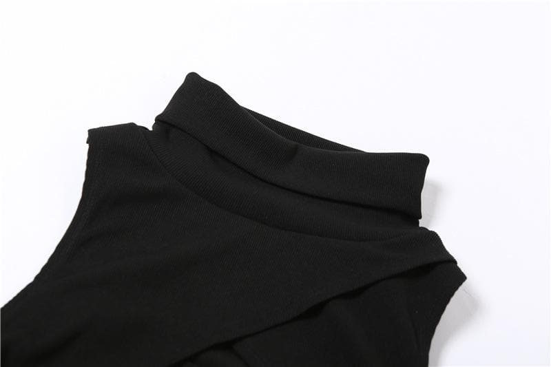 Sleeveless high neck hollow out solid gloves crop top