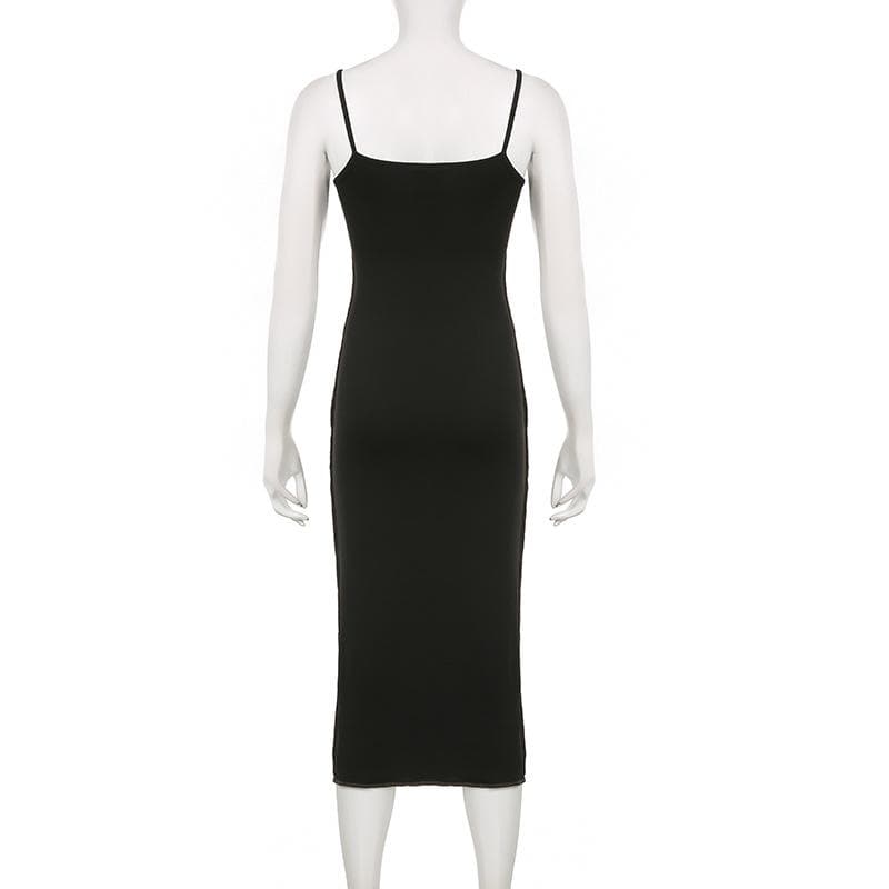 Abstract Print Contrast Square Neck Backless Cami Midi Dress