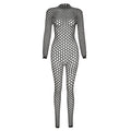 Durchsichtiger, rückenfreier Jumpsuit mit langen Ärmeln und Fischnetz-Ausschnitt 
