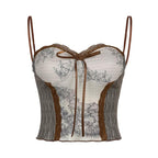 Lace hem contrast sweetheart neck patchwork cami top