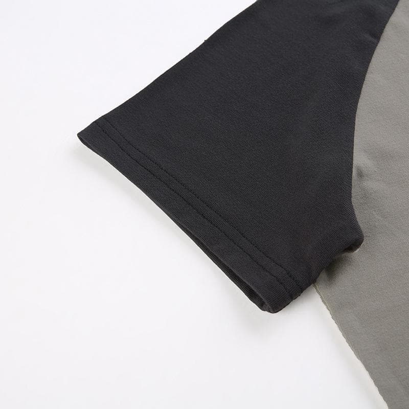 Short sleeve abstract patchwork contrast top