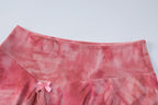 Tie dye contrast ruffle backless bowknot cami mini skirt set