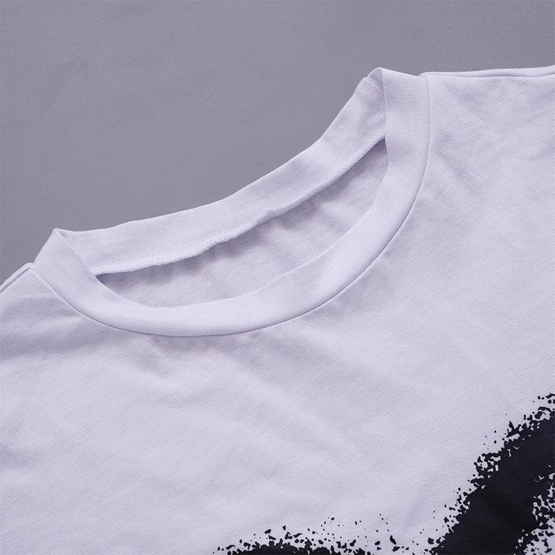 Heart pattern contrast short sleeve crewneck crop top