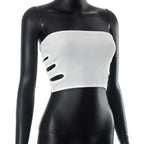 Hollow out backless solid ribbed tube crop top