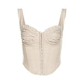Ruched button solid sleeveless ruffle backless top