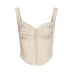 Ruched button solid sleeveless ruffle backless top