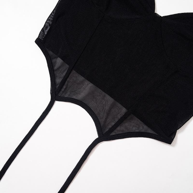 Mesh sleeveless solid backless v neck crop top