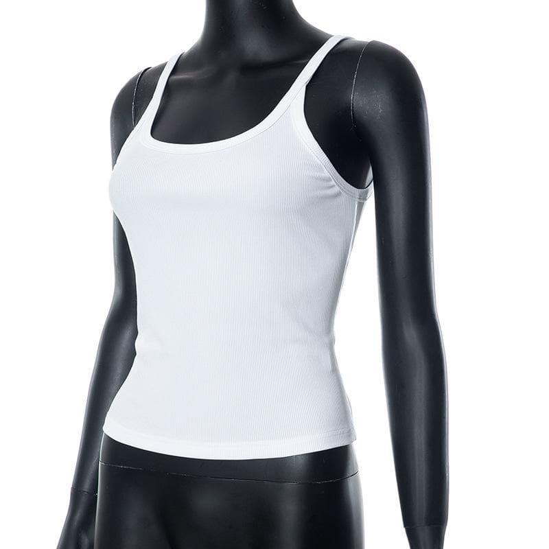 Ribbed solid u neck backless sleeveless top