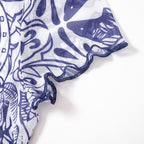 Short sleeve ruffle sheer mesh see through abstract top