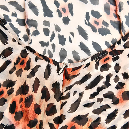 Cross back contrast leopard print v neck lace patchwork maxi dress
