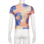 Tie dye short sleeve crewneck contrast top