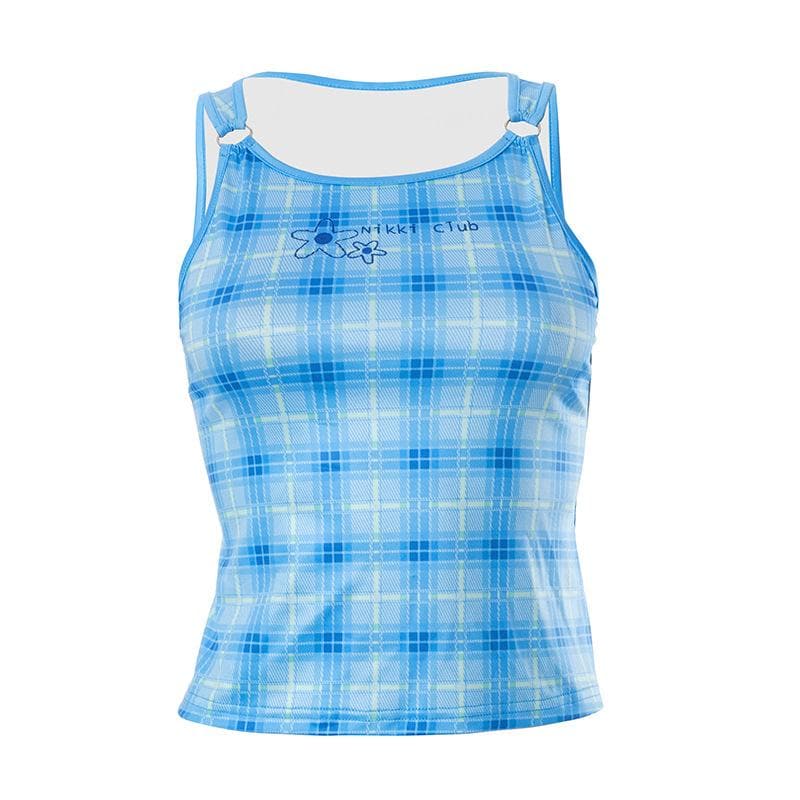 Plaid o ring sleeveless u neck top