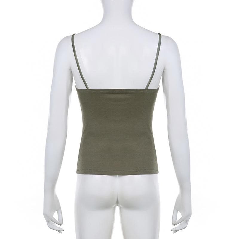 Contrast camouflage print v neck buckle cami top