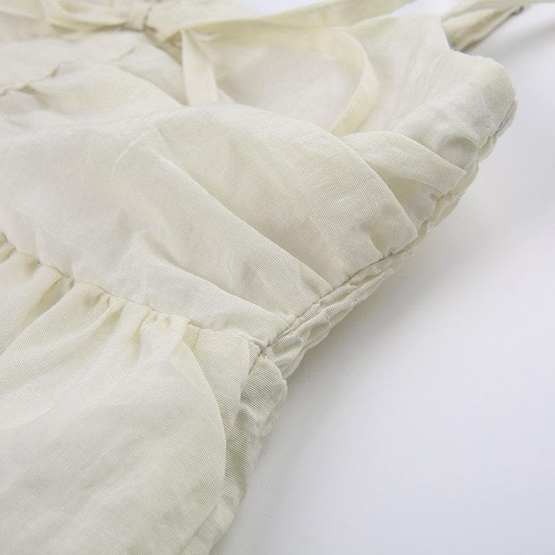 Einfarbiges, gerüschtes Camisole-Oberteil mit V-Ausschnitt und Smokarbeit zum Binden 