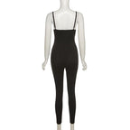 Gerippter, rückenfreier, einfarbiger Camisole-Jumpsuit mit V-Ausschnitt 