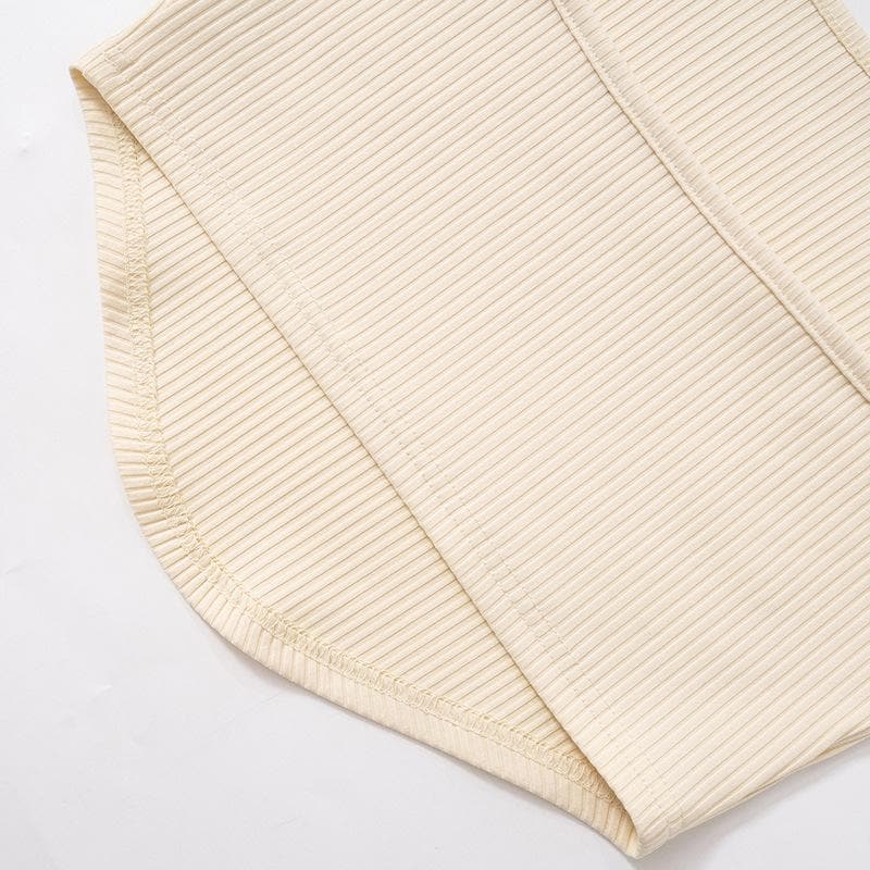 Ribbed solid metal chain halter self tie backless crop top