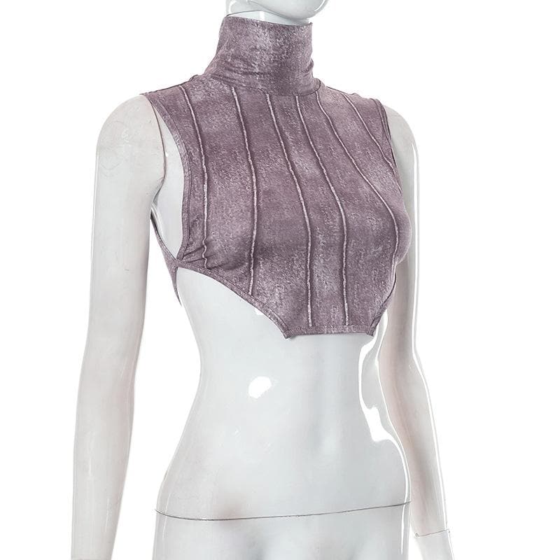 Top corto senza maniche a contrasto con collo alto e tie-dye