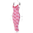 Rückenfreies Camisole-Midikleid mit Blumenmuster, Spitzensaum, V-Ausschnitt und Kontrast 