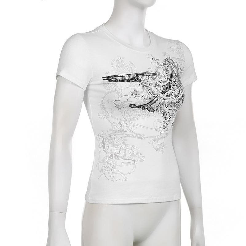 Abstract Print Short Sleeve Crewneck Contrast Top