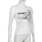 Abstract Print Short Sleeve Crewneck Contrast Top
