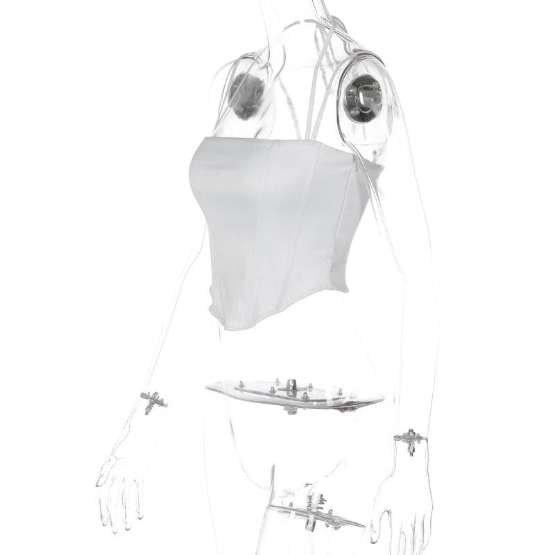 Halter zip-up solid backless self tie crop top
