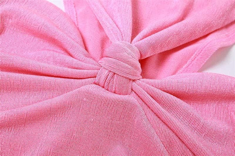 Hollow out knotted ruched textured solid crop top