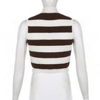 Star pattern patchwork high neck sleeveless striped knitted crop top - Final Sale
