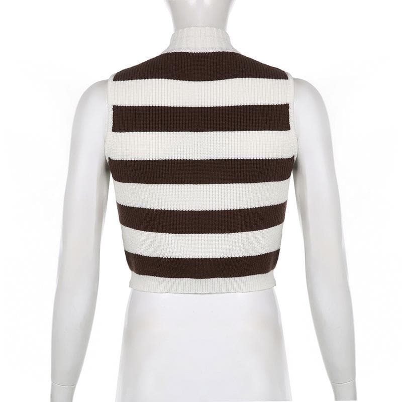 Star pattern patchwork high neck sleeveless striped knitted crop top - Final Sale