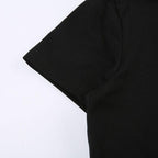 Crewneck short sleeve star applique self tie solid crop top