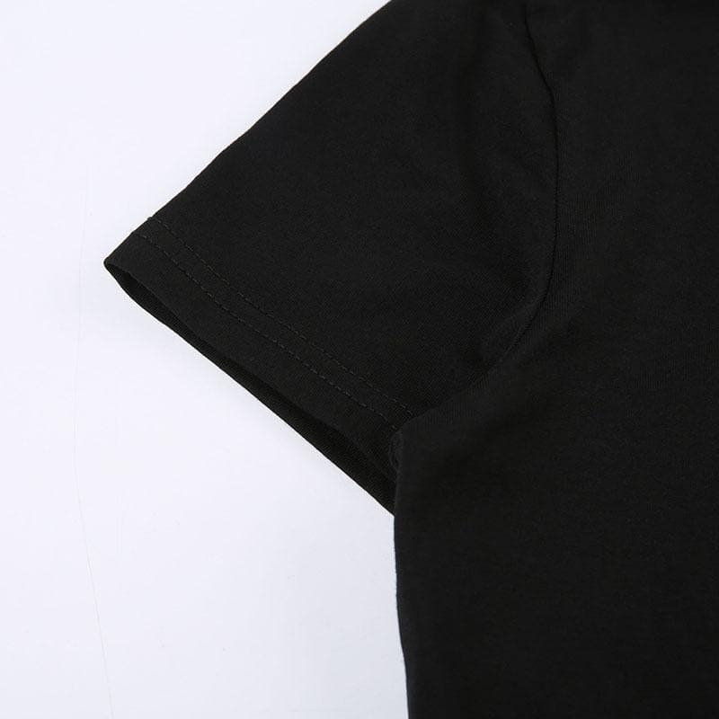 Crewneck short sleeve star applique self tie solid crop top