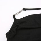 Metal chain halter ruched solid backless top