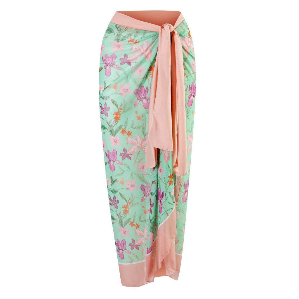 Costume da bagno 3 pezzi con canotta bidirezionale e scollo a V a contrasto con stampa floreale