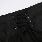 Dragon pattern lace up contrast lace hem maxi skirt