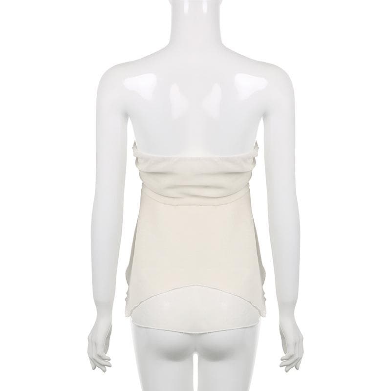 Top a tubino in chiffon arricciato, con cerniera e schiena scoperta 