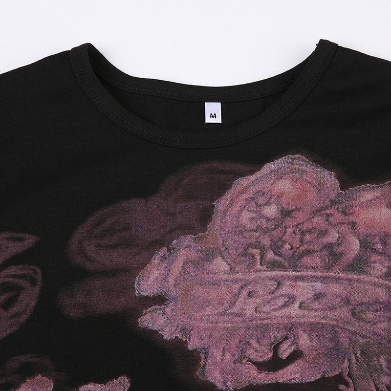 Crewneck cap sleeve abstract contrast top