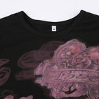 Crewneck cap sleeve abstract contrast top