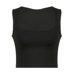 Double-layered square neck sleeveless solid crop top