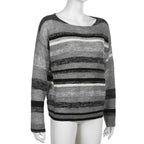 Long sleeve contrast striped knitted round neck top - Final Sale