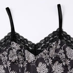 Top corto con scollo a V e schiena scoperta a contrasto in pizzo con stampa floreale 
