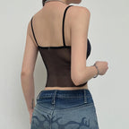 Metal chain mesh patchwork ruched cami crop top