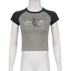 Short sleeve abstract patchwork contrast top