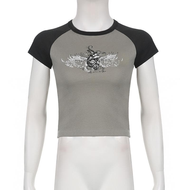 Short sleeve abstract patchwork contrast top
