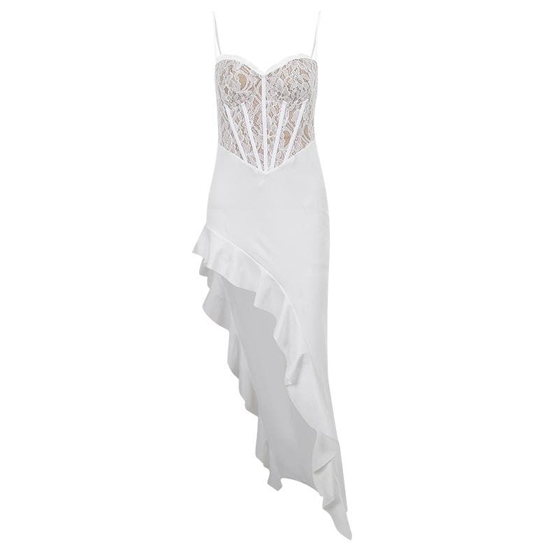 Maxikleid mit kontrastierendem Korsett und herzförmigem Ausschnitt, Rüschen und unregelmäßigem Camisole 