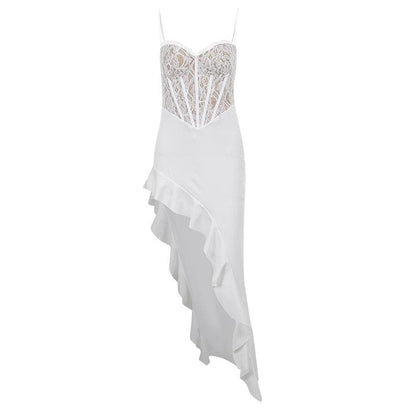 Maxikleid mit kontrastierendem Korsett und herzförmigem Ausschnitt, Rüschen und unregelmäßigem Camisole 