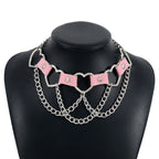 Heart Ring Pu Chain Layered Choker Necklace